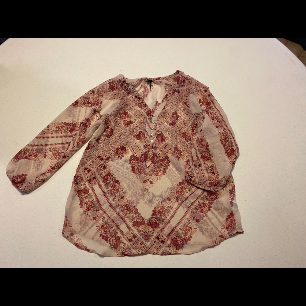 Maurices Cream and Rust Floral Peasant Blouse